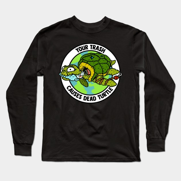 trash turtle, plastic pollution and environmental action icon. Long Sleeve T-Shirt by JJadx